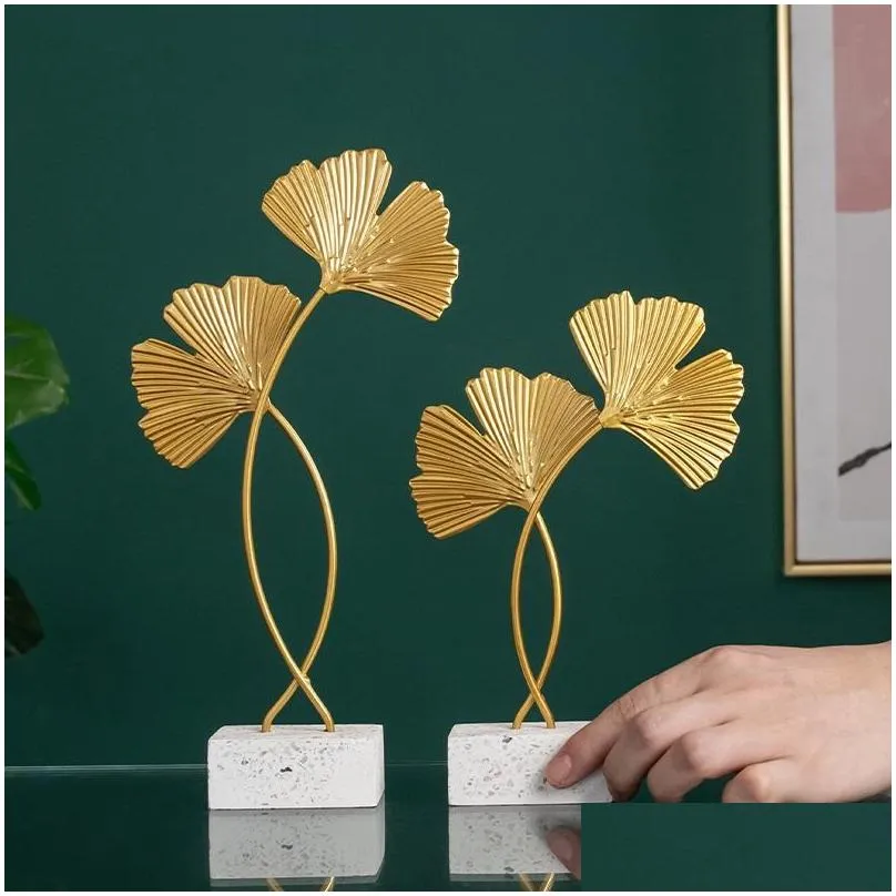 mirrors golden iron ginkgo leaf ornaments creative home tv desktop wine cabinet decoration model with marble base console