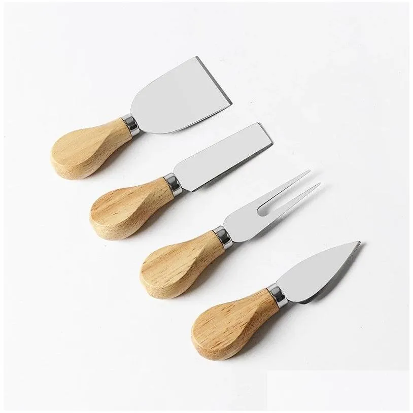 4pcs/set Cheese Knife Set Stainless Steel Cheese Knife Wood Handle Butter Cutter Cheese Tool Set LZ0851