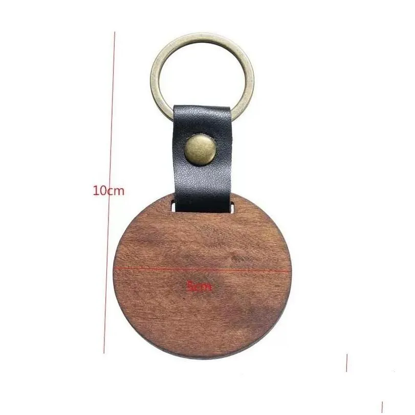 keychains lanyards diy wooden keychain blank carved leather wood pendant lage decorative heart round key chain keyring drop delive