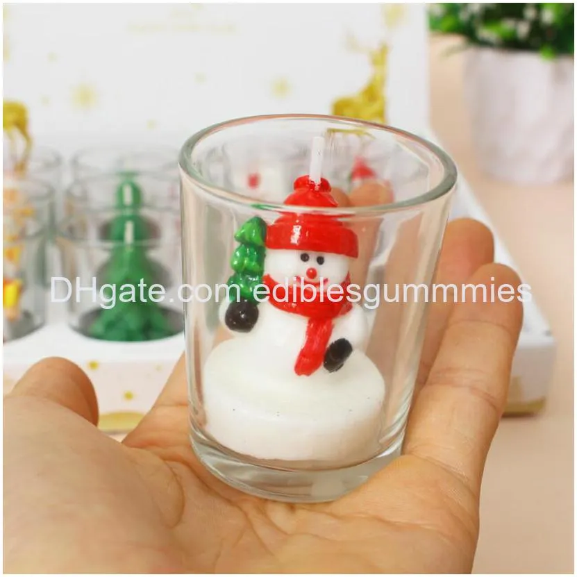  glass gift box candlelight romantic painted snowman christmas tree tea wax christmas candle