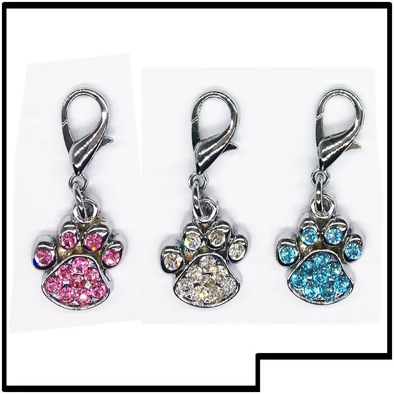 Fashion Paw Tags Pet Pendant Collar Rhinestone Pendant Cute Charms with Hooks Dog Pet Decoration Accessories ZA5428