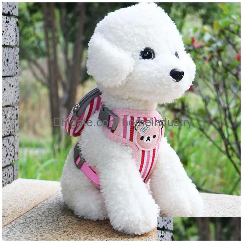 fashionable bear design dog harnesses and leashes set with snack bag soft mesh dog harness pet comfort padded vest for small dogs cat chihuahua poodle wholesale