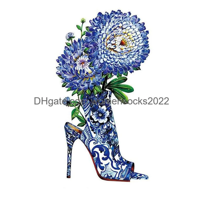 notions high heel shoes iron ones large size flowers heat transfer stickers washable for clothes t-shirt pillow bags decoration