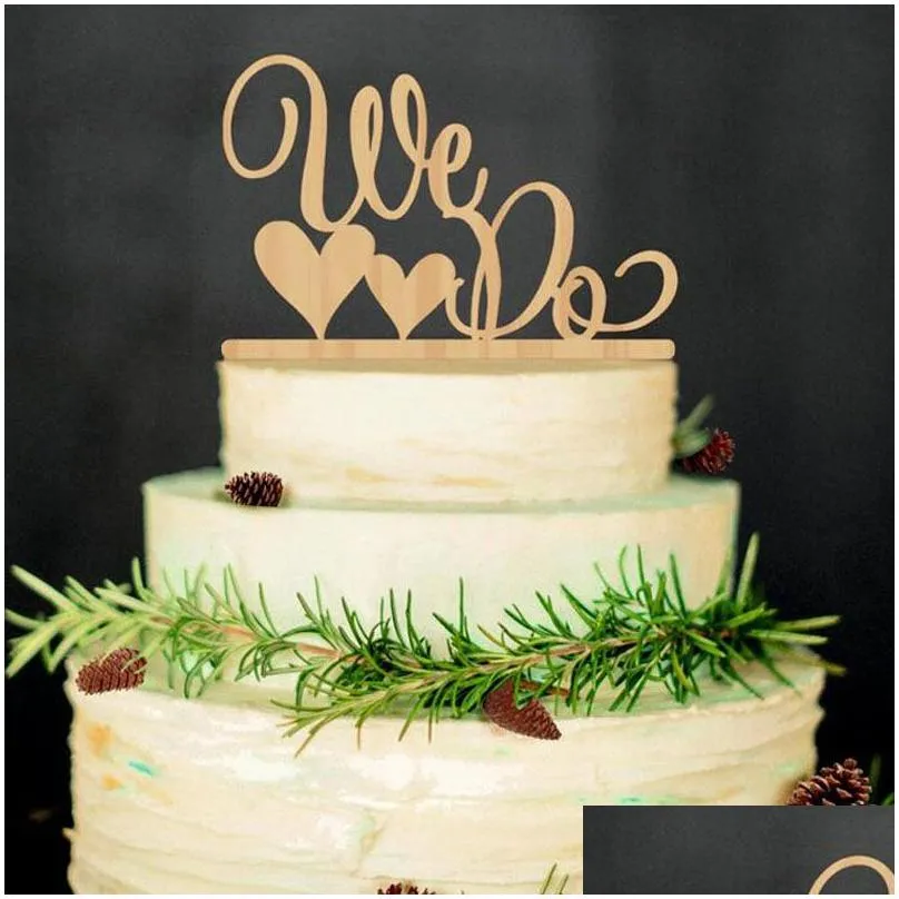 Romantic Wedding Cake Topper Wood Love We Do Shape Letters Engaged Decoration Unique Cake Accessories ZA4016