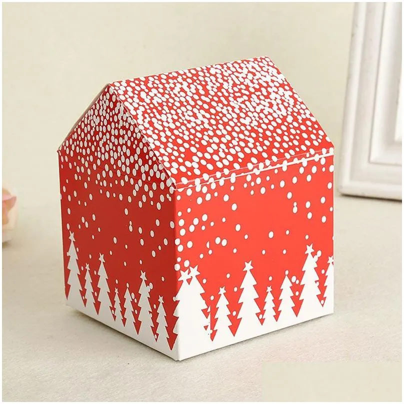 Gift Box Red House Snow Candy Biscuit  Cake Box Christmas Eve  Boxes Party Decoration Wholesale ZA4228