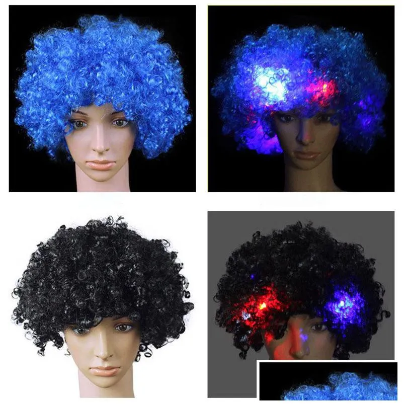 led light headgear flash explosion head wig prom clown clown fans carnival wig cap hat fan headgear adult child curly hair party props