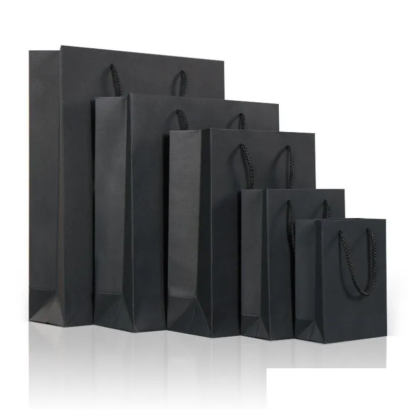 10 Size Black Paper Gift Bag With Handle Wedding Birthday Party Gift Christmas New Year Shopping Package Bags LZ1338