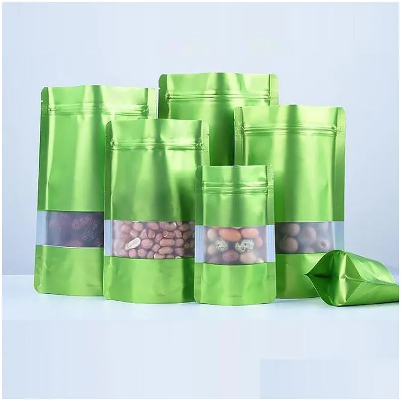 9 Size Green Stand up aluminium foil bag with clear window plastic pouch zipper reclosable Food Storage Packaging Bag LX2693