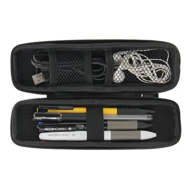 wholesale Black Pen Case Portable EVA Hard Shell Pen Holder Office Stationery Case Pouch Earphone Makeup Storage Bag LX1722