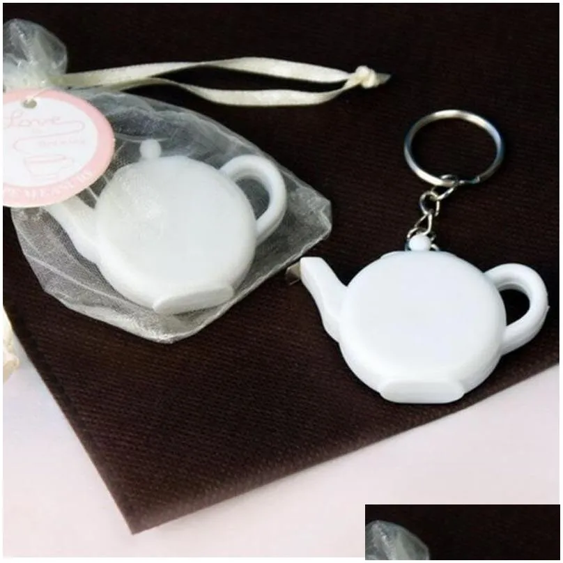 Love is Brewing Teapot Plastic Measuring Tape Keychain Portable Mini Key Chain Wedding Christmas Gift Favors ZA1221