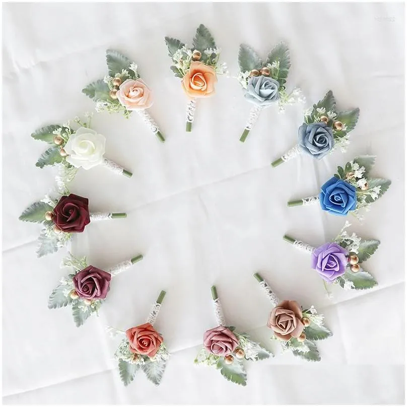 decorative flowers artificial faux wedding corsage pins white pink groom boutonniere buttonhole men witness marriage accessories