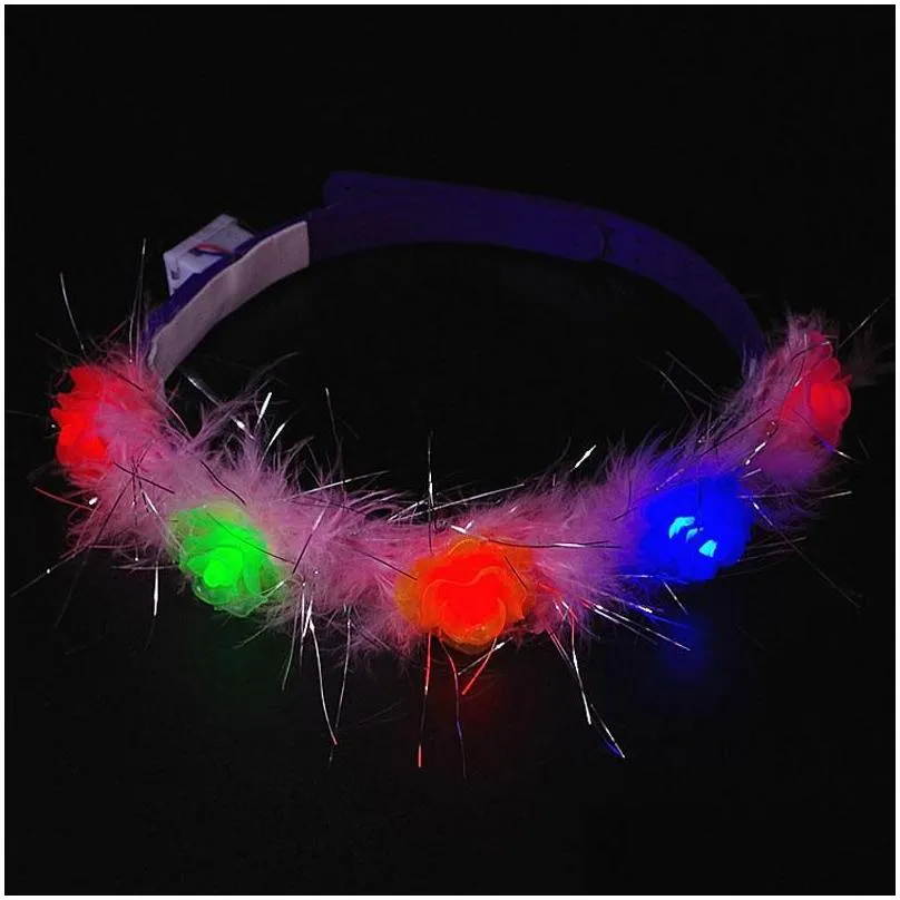 Colorful LED Flashing Flower Headband Light-Up Floral Garland Wreath Kids Adults Headwear Glow Party Supplies ZA4548