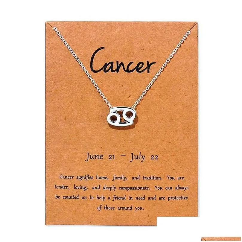 12 zodiac necklaces with gift card constellation sign pendant silver chains necklace for men women fashion jewelry in bulk ship 67apo