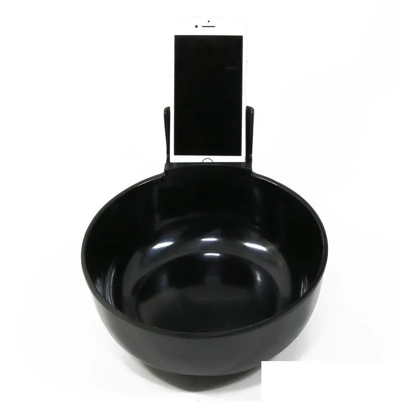 Creative Bowl with Cell Phone Holder for Mobile Phone Users White Black Melamine Bowl 2L Large Size Ramen Bowls Tableware ZA2668