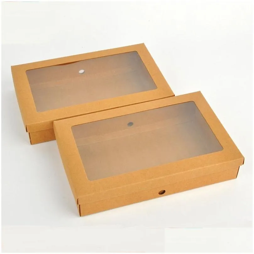 kraft paper Gift boxes kraft packaging box with window kraft paper Socks box 22x14x4.3cm LZ0937
