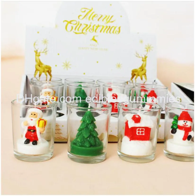  glass gift box candlelight romantic painted snowman christmas tree tea wax christmas candle