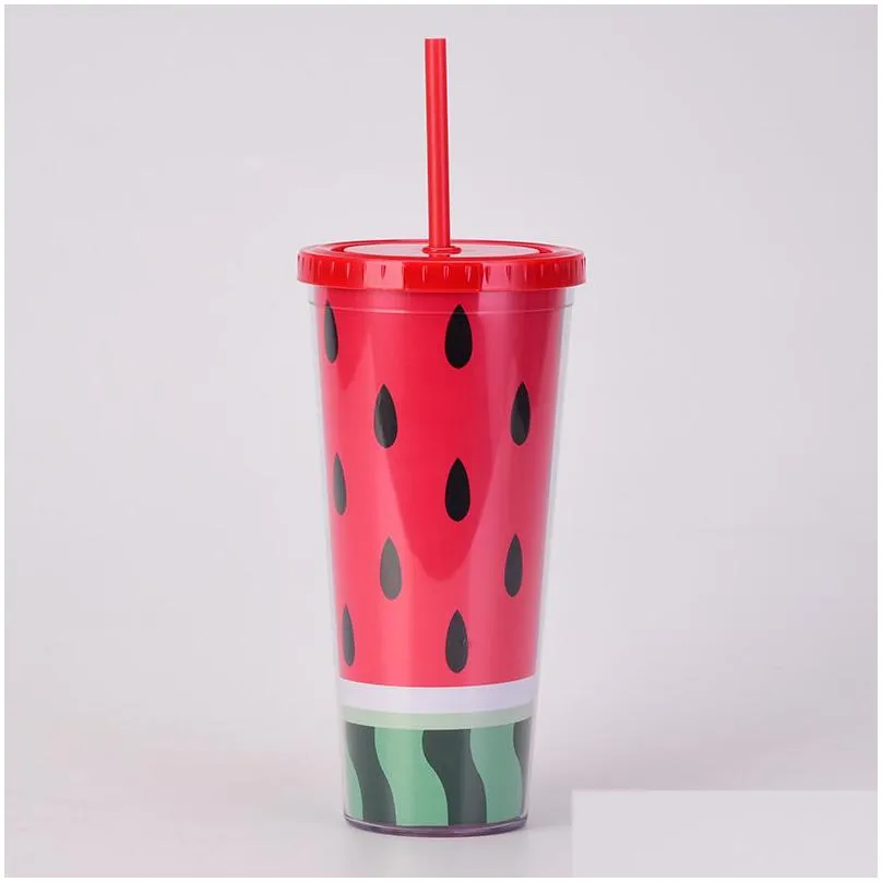 24oz watermelon tumbler with lid and straw plastic double wall spill-proof office juice beverage water cup