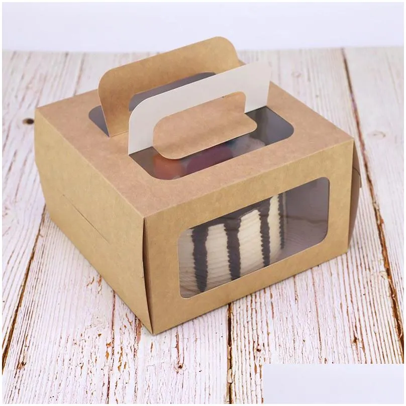 4 inch cake box with window handle Kraft paper cheese cake box kids Birthday wedding home Party supply LX1668