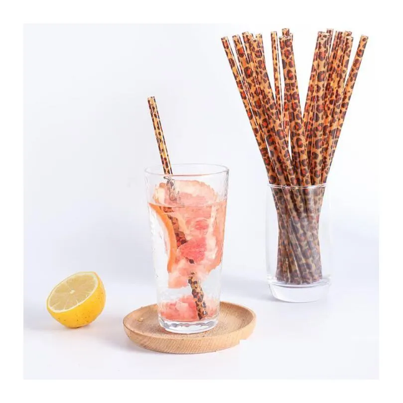 pp leopard printed plastic straws reusable and customizable wholesale