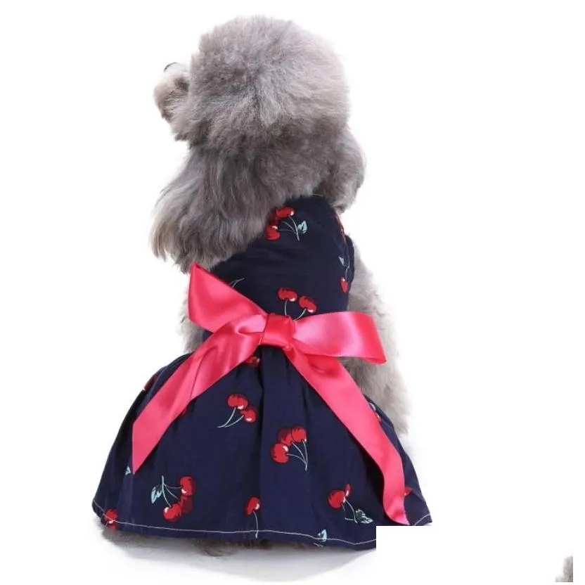 polka dots dog pet princess dress skirt with big bow design cat puppy dresses outfit dinner party drnbi