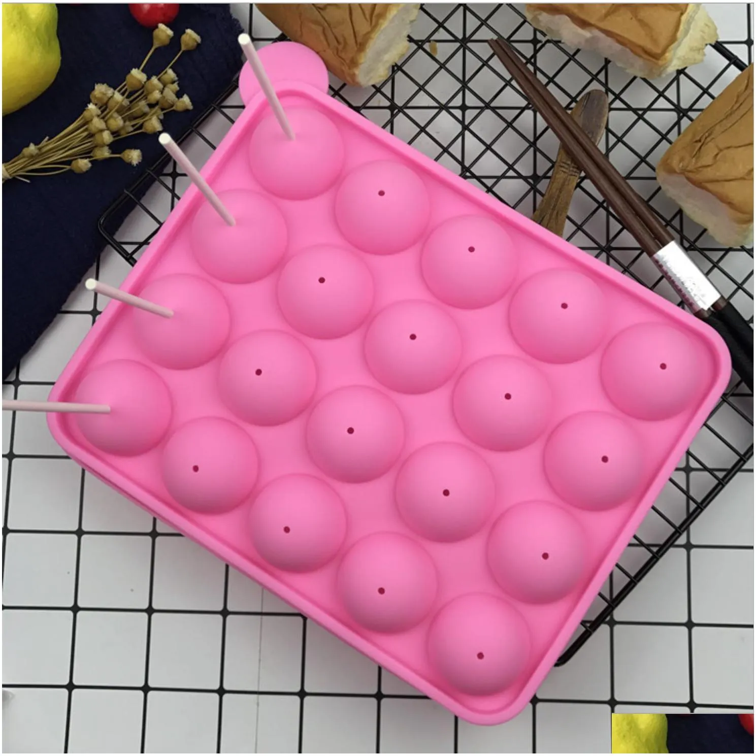 20 holes round lollipop silicone mould baking spherical chocolate cookie candy maker  mold stick tray cake moulds