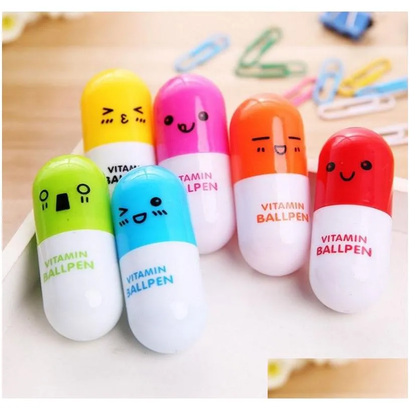 creativo regalo capsule pen telescopic cartoon ballpoint with lucky pills expression gift.