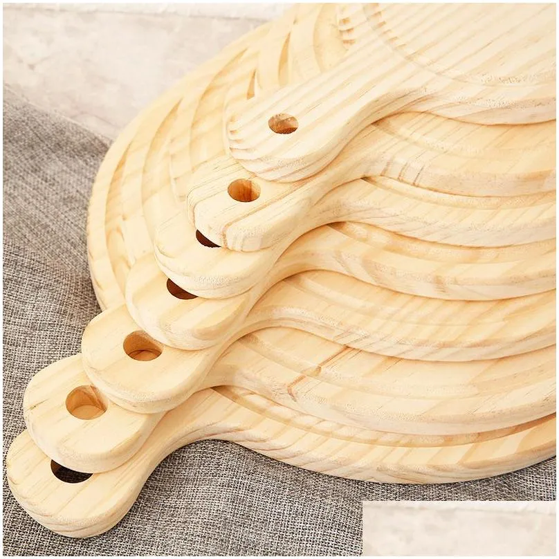 Wooden Pizza board Round with Hand Pizza Baking Tray Pizza Stone Cutting Board Platter Cake Bakeware Tools LX0834