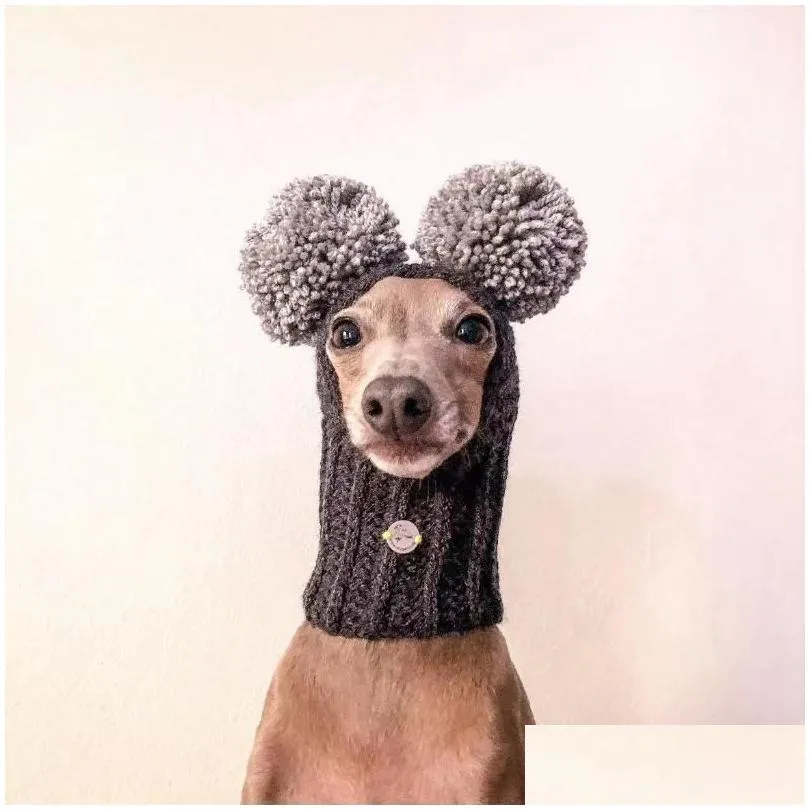 dog apparel super cute hand-woven italian greyhound hat with two pom-poms for pet hatsdog