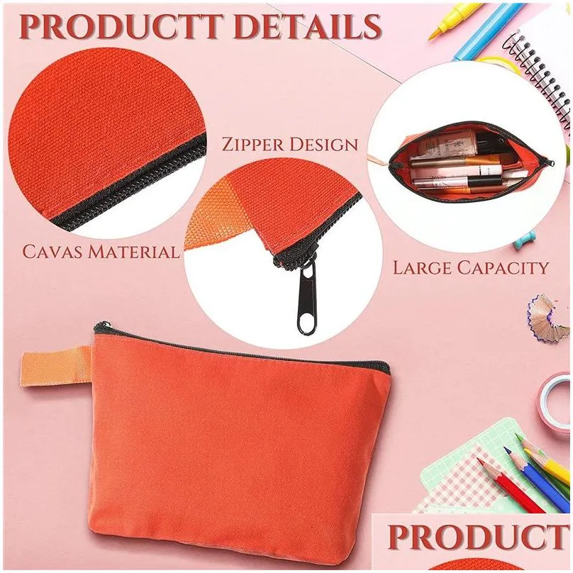 Canvas Makeup Bags Travel Cosmetic Bag Plain Makeup Pouch Blank Toiletry Bag DIY Craft Bags with Zipper for Women Girl LX4848
