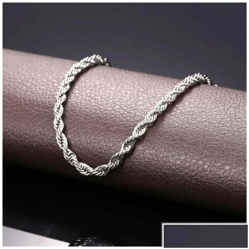 chains 18k real gold plated stainless steel rope chain necklace for men women gift fashion jewelry accessories drop delivery necklac