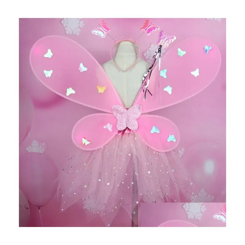 magicalfair led butterfly wings set add glowtutu skirt add fairy wand add headband - light up princess costume for girls 2-8t