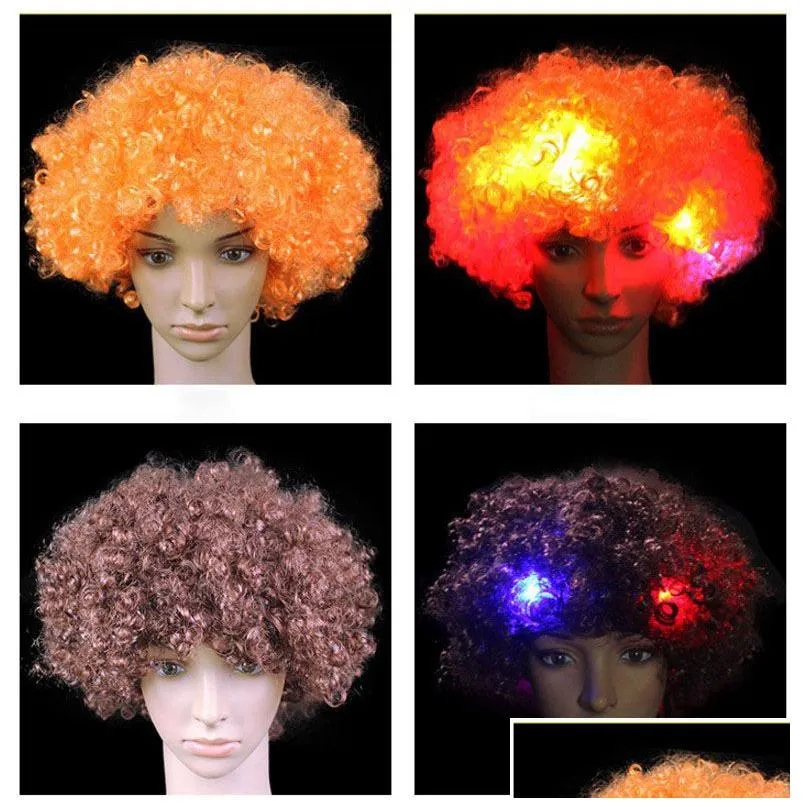 led light headgear flash explosion head wig prom clown clown fans carnival wig cap hat fan headgear adult child curly hair party props