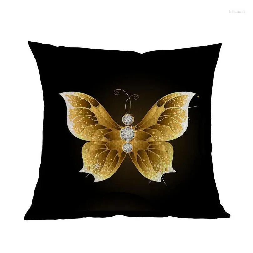 pillow black background diamond and golden butterflies pattern linen throw case home sofa room decorative cover 45x45cm