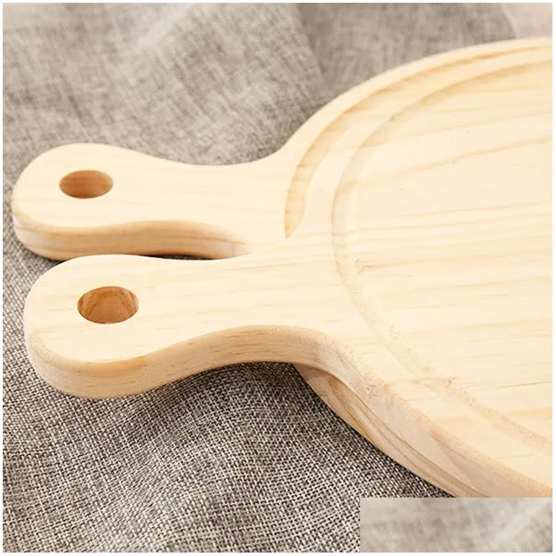 Wooden Pizza board Round with Hand Pizza Baking Tray Pizza Stone Cutting Board Platter Cake Bakeware Tools LX0834