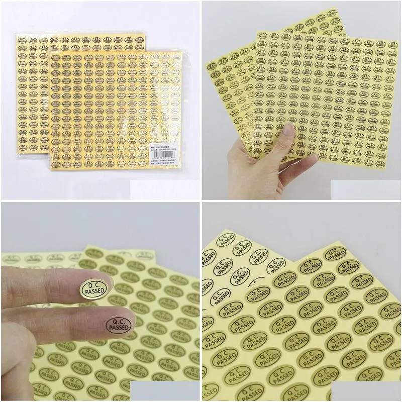 gift wrap 2700pcs/lot gold/clear 9x13mm oval paper warranty label qc adhesive sticker custom passed stickersgift