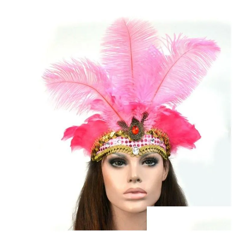 feathered dance headband - ostrich plumes rhinestones water drill hoop for belly dance halloween christmas