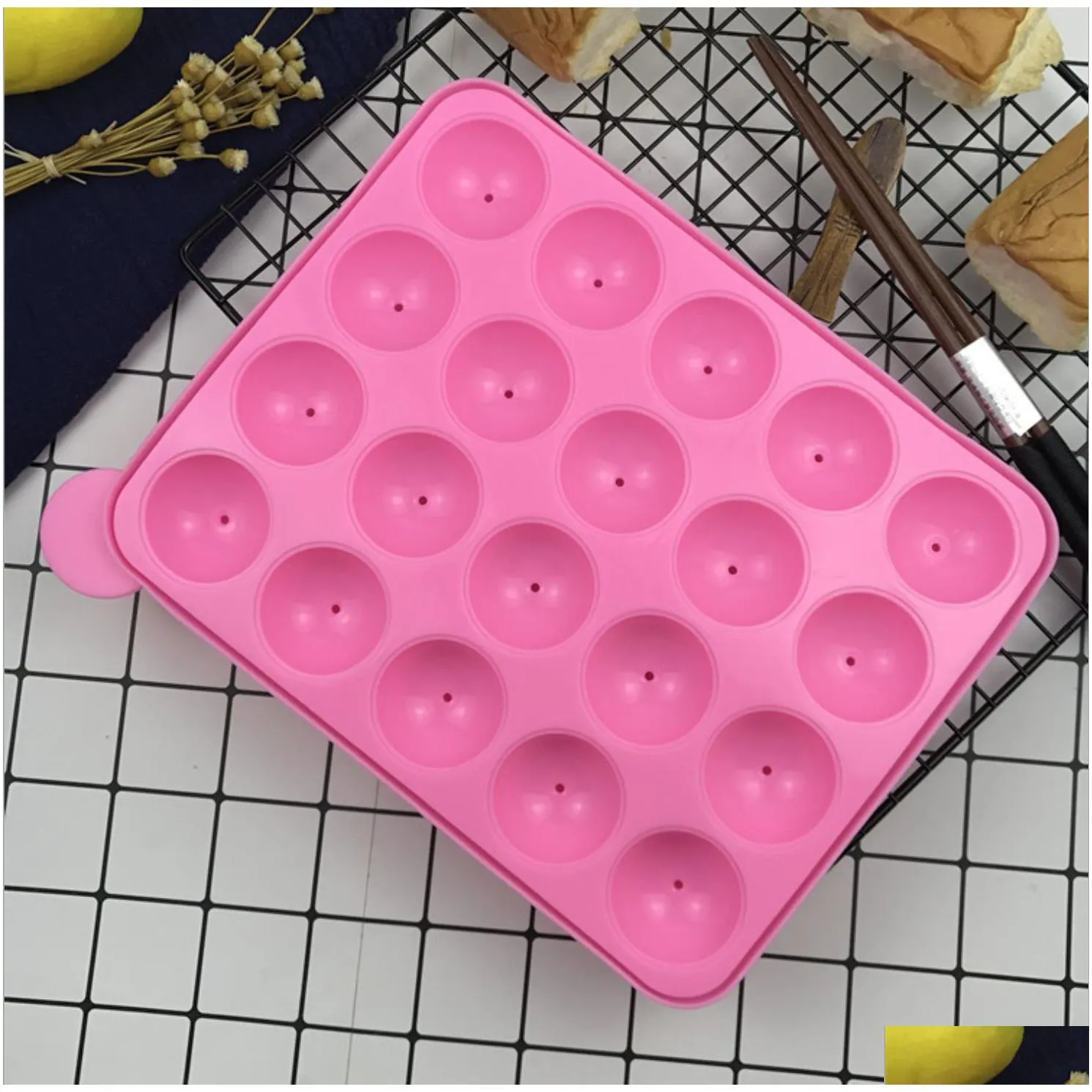 20 holes round lollipop silicone mould baking spherical chocolate cookie candy maker  mold stick tray cake moulds