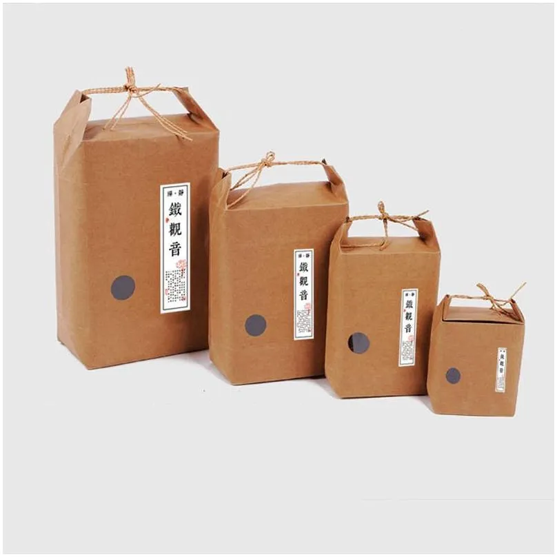 Rice paper bag Tea packaging cardboard paper bag weddings kraft paper bags Food Storage Standing Packing Bags LX0043