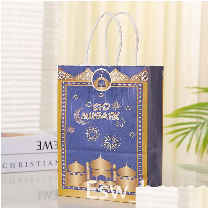 eid mubarak party paper bags kraft ramadan gift bag with handle wedding party favors pouch