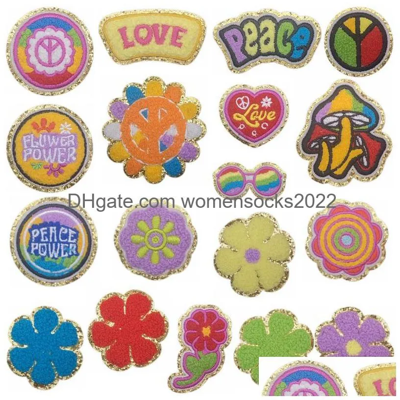 notions chenille iron ones vintage hippie with glitter small peace love embroidered badge sewing appliques for clothes