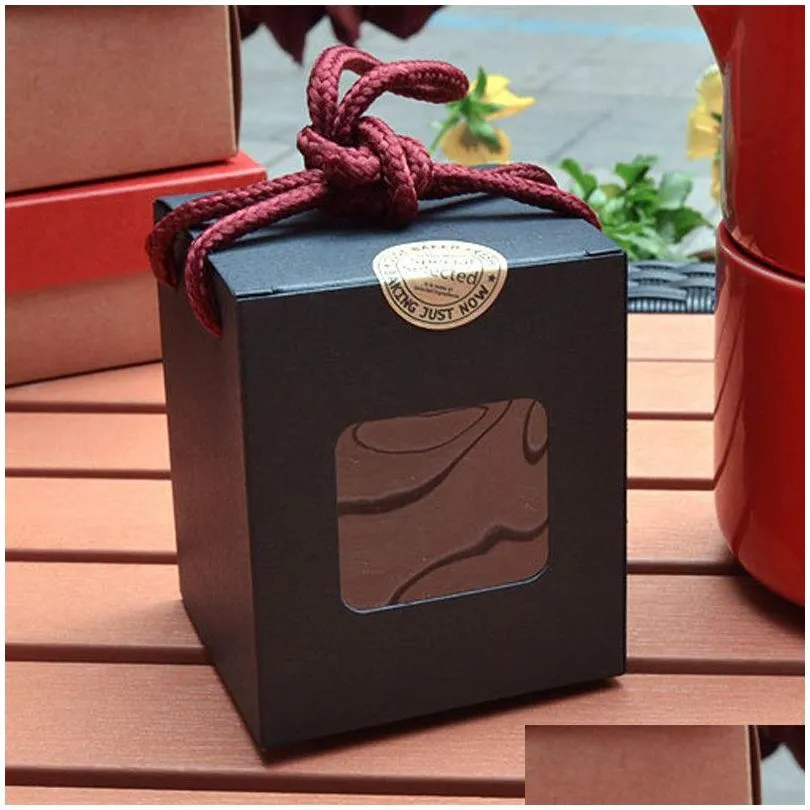 Creative design kraft paper gift box With Clear Window honey jam tea brown sugar box Candy Box With Rope LX0232