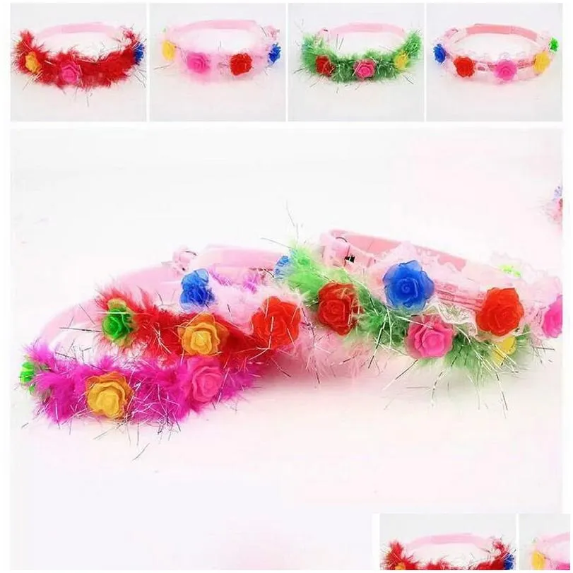 Colorful LED Flashing Flower Headband Light-Up Floral Garland Wreath Kids Adults Headwear Glow Party Supplies ZA4548