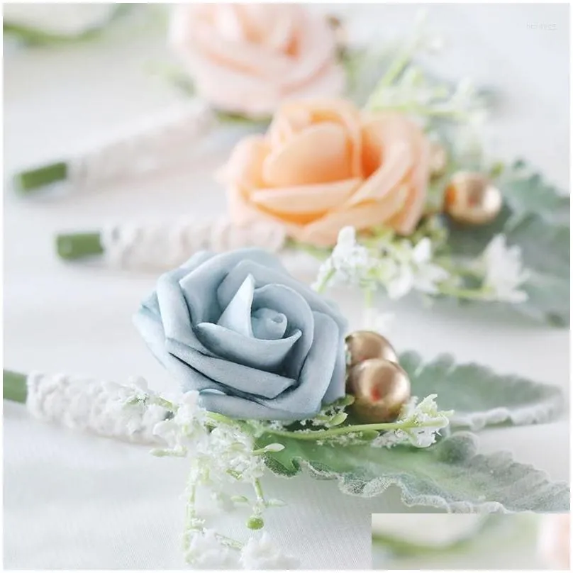 decorative flowers artificial faux wedding corsage pins white pink groom boutonniere buttonhole men witness marriage accessories