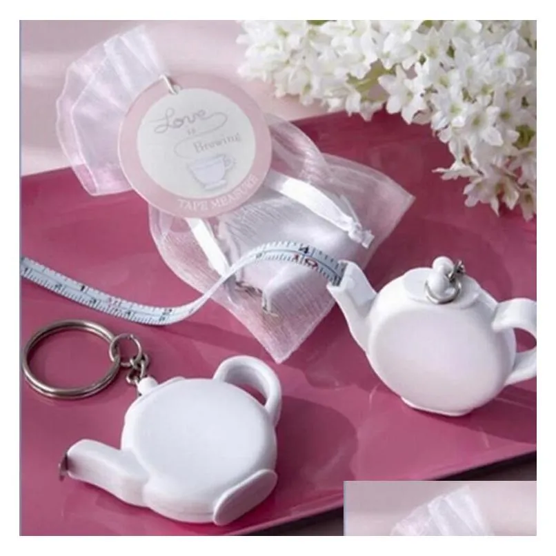 Love is Brewing Teapot Plastic Measuring Tape Keychain Portable Mini Key Chain Wedding Christmas Gift Favors ZA1221