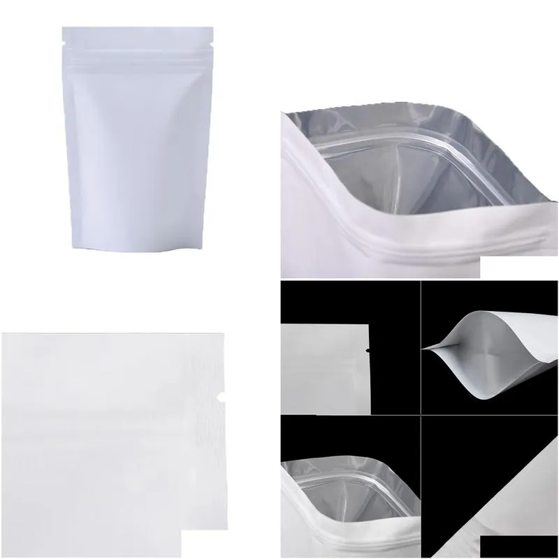 wholesale Matte White Mylar Foil Stand Up Bag Zip Grip Seal Resealable Reclosable Tear Notch Doypack Food Storage Pouches LX4225