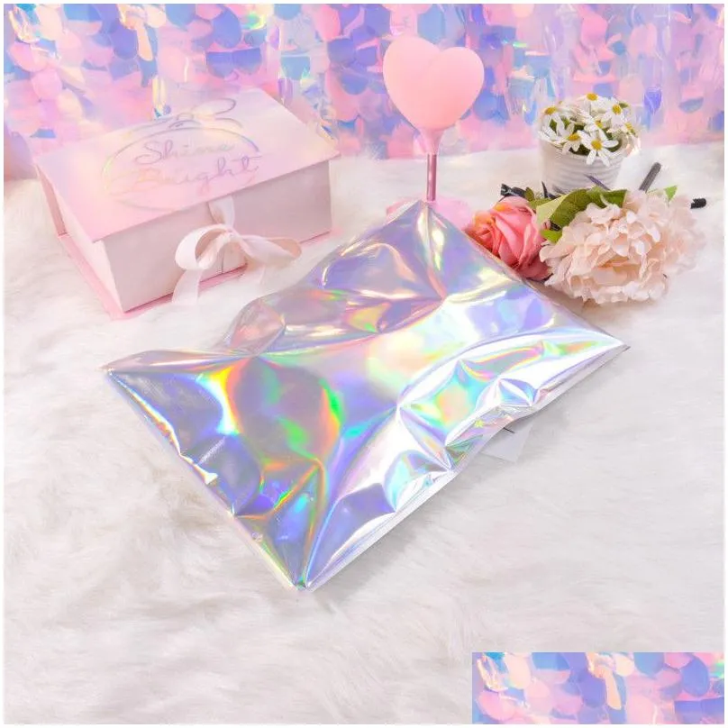 Laser Color Aluminum Foil Self Adhesive Retail Bag Candy  Mylar Foil Packing Pouch for Grocery Crafts Packaging express bag