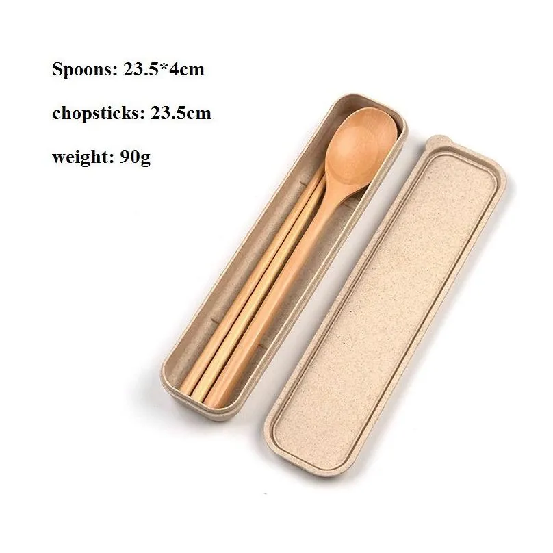 wooden chopsticks spoons knife set portable dinnerware set with packing box for travel camping