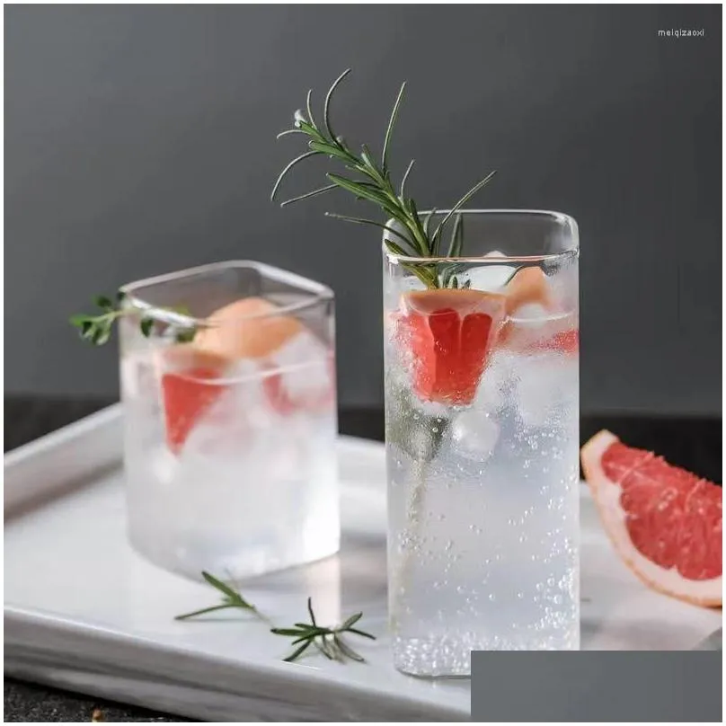 wine glasses transparent temperature resistant square glass tea milk cup water juice simple dessert durable