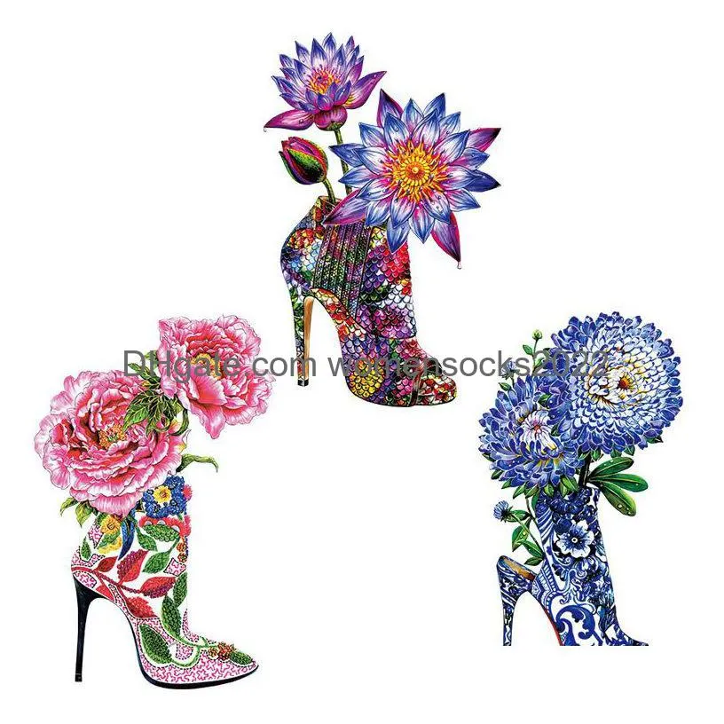 notions high heel shoes iron ones large size flowers heat transfer stickers washable for clothes t-shirt pillow bags decoration