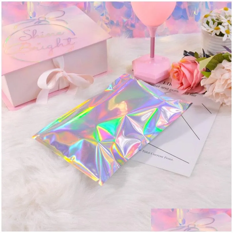 Laser Color Aluminum Foil Self Adhesive Retail Bag Candy  Mylar Foil Packing Pouch for Grocery Crafts Packaging express bag